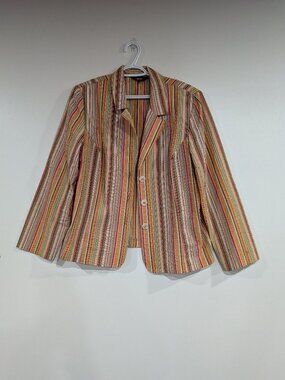Lindor Lightweight Crinkle Striped Blazer Orange Red Size 18